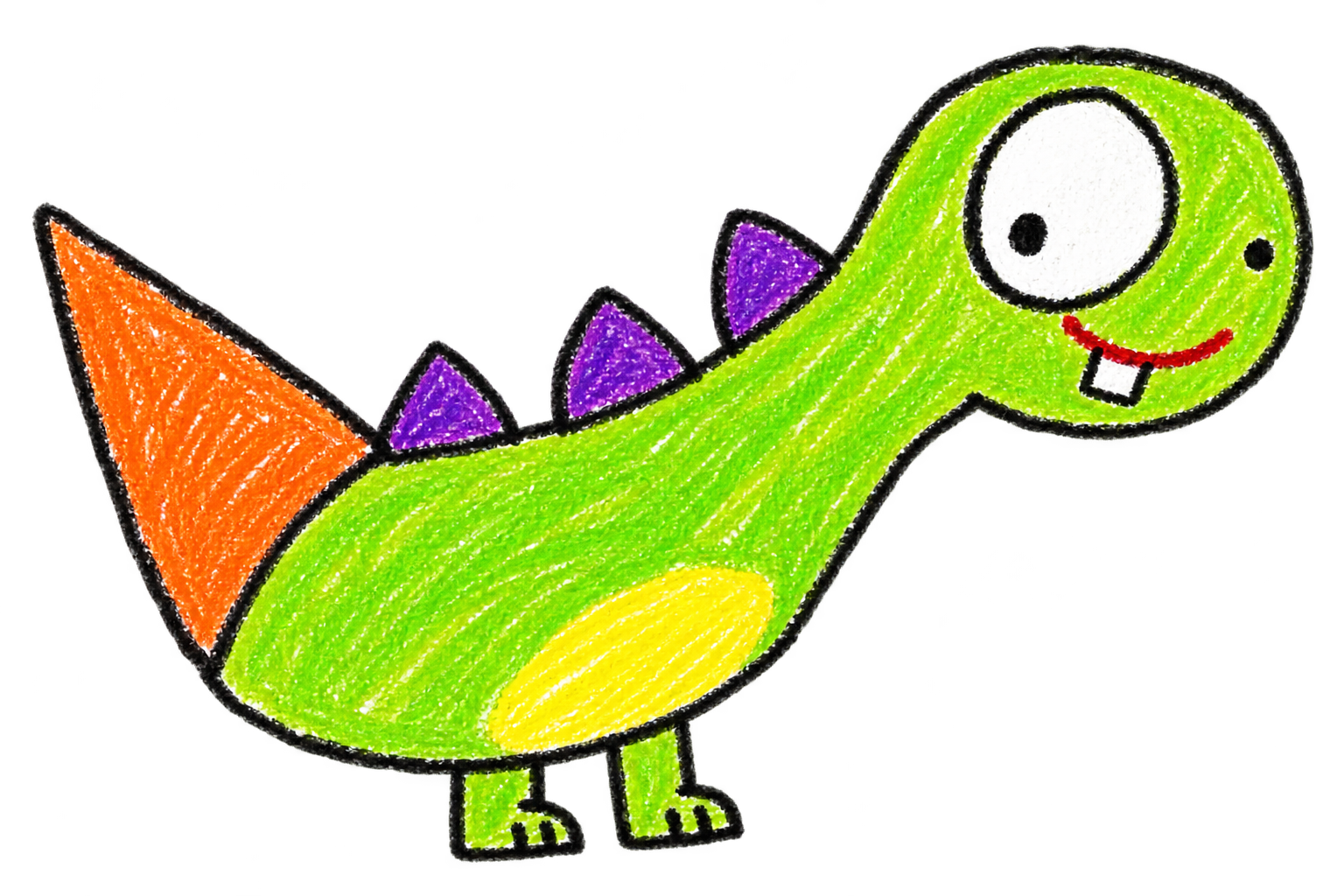 DUDU, a child-drawn green dinosaur